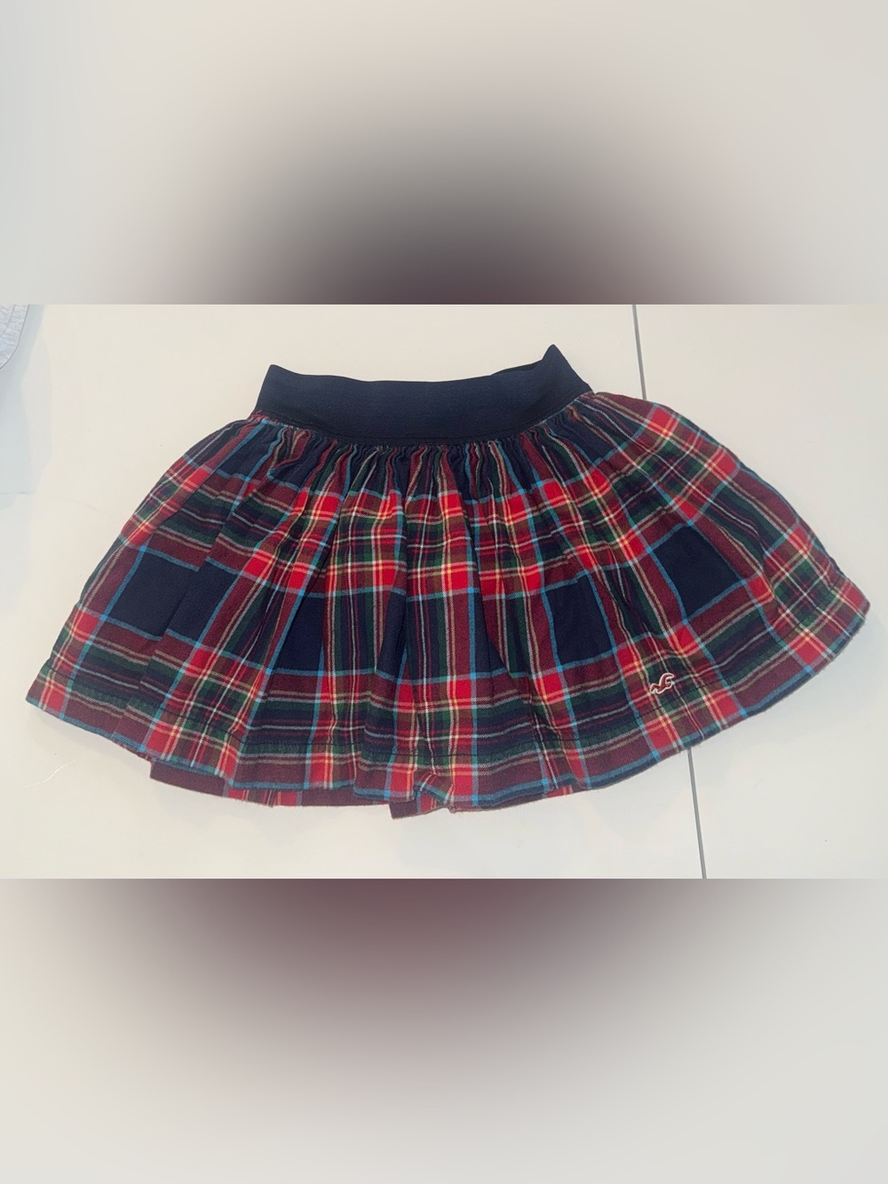 Vintage Y2K Hollister Red & Navy Plaid Tartan Lined Mini Skirt Size S